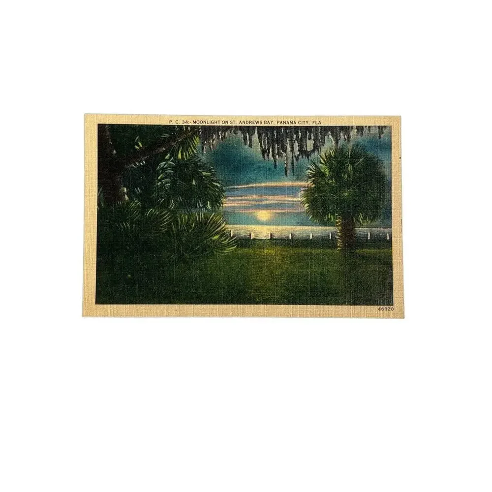 Vtg Litho Postcard 1940s Linen Andrews Bay Panama City FL Asheville PC Co NC SEE